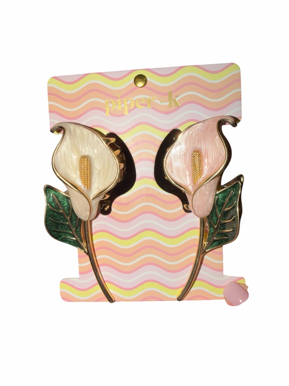 piper•k Floral Calla Lily Hair Clips - Pink & Cream. NWT